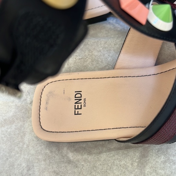 New! FENDI multicolor leather and lizard embossed multi studded Size 38 flats - Picture 4 of 10
